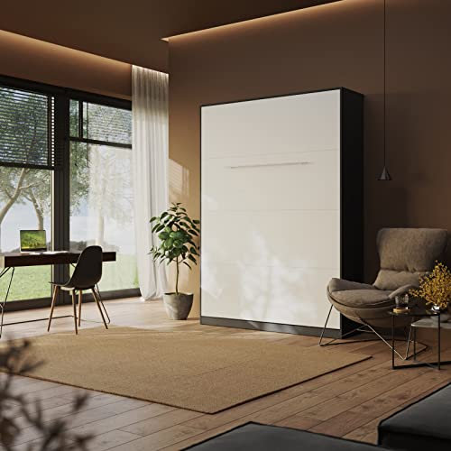 Schrankbett Standard 140x200 Vertikal Anthrazit/Weiß ausklappbares Wandbett, ideal geeignet als Wandklappbett fürs Gästezimmer, Büro, Wohnzimmer, Schlafzimmer, Anthrazit/ Weiß, 140 vertikal