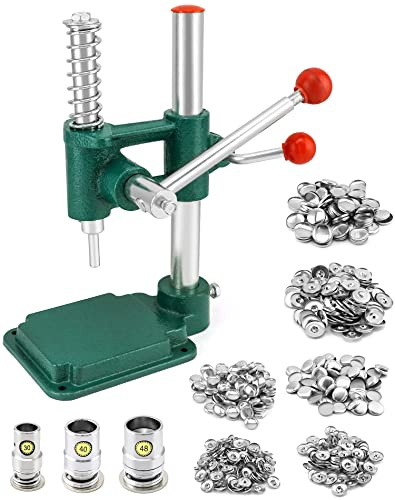 QWORK Knopfmacher-Set mit 3 Größen und 300 Knöpfen, 11/16 Zoll, 1-3/16 Zoll (18, 25, 30 mm) Durchmesser, Handstoff, DIY-Knopfherstellung, Stanztuch, Knopfabdeckung, Herstellung von Maschinenwerkzeug