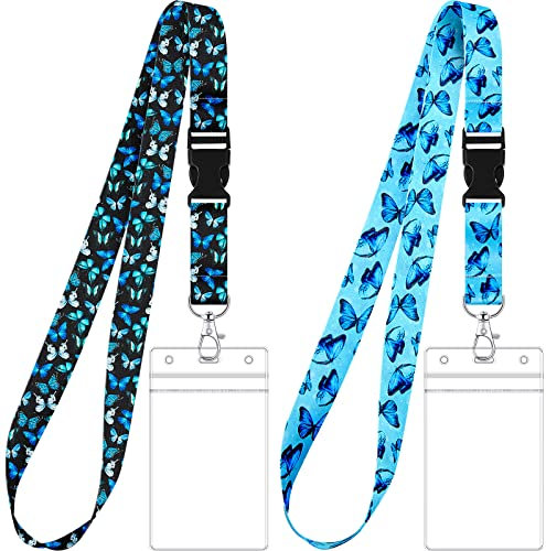 2 Set Schmetterling Umhängeband mit ID Kartenhalter Schlüssel Lanyard mit Wasserdicht Transparent Ausweishalter für Damen Herren Kinder Büro Schule Zubehör Weihnachten Geburtstag Geschenk