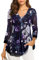 Gaharu Damen 3/4 Arm Bluse Elegante Abendbluse für Damen Curvy Floral Bunt Violett, XXL