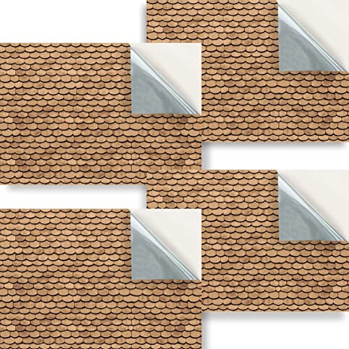 Stick & Go Repositionable Self Adhesive Dolls House Wallpaper 1:24 Scale (Set of 4 Sheets) - Scallop Brown Roof Tiles - No. 92