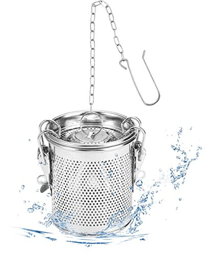 Teesieb für Losen Tee Gewürzsieb Zum Mitkochen Teesieb Groß 304 Rostfreiem Edelstahl mit Deckel Teeei für Losen Tee Sieb Gewürzkugel mit Kettenhaken für Losen Tee Mulling Gewürze Kochzubehör