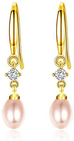 Silver Drop Earrings for Women, Sterling Silver Dangly Earrings White Pink Pearl Dangle | Pearl Gold Dangling Earrings, Hypoallergenic Earring Jewellery for Girls Birthday Christmas Wedding