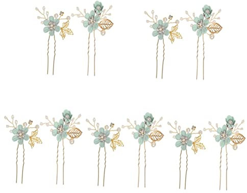 ifundom 10stücke Braut Haarschmuck Mit Blumenmotiv Handgefertigte U-förmige Haarnadeln Für Hochzeiten Stilvolle Haaraccessoires Grün Für Bräute