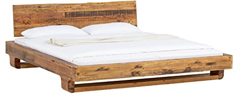 Woodkings® Holzbett Sendai 180x200 Altholz Pinie Holz rustikal mit Baumkanten - Holzkopfteil Schlafzimmer Möbel massiv Design Doppelbett Ehebett Balkenbett Echtholzmöbel