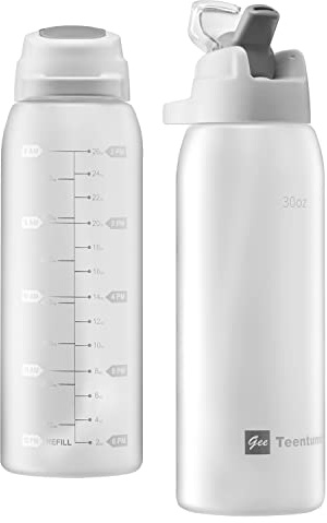 Teentumn Trinkhalm-Wasserflasche, BPA-frei, Tritan mit Zeitmarkierungen, 850 ml, große, langlebige Fitness-Kunststoffflasche Flaschen für Fitness, Outdoor-Enthusiasten, auslaufsicher (1 Stück)