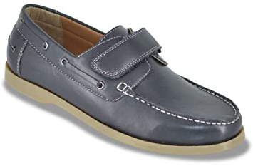 Pegasus Men's Wide Fit Leather Touch Fasten Boat Shoe, Adjustable Strap, Cushioned Insole with Stylish Lace Detailing Navy 8