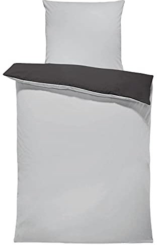 one-home Uni Wende Bettwäsche Einfarbig Mikrofaser Garnituren Bettbezüge Unifarben Reißverschluss (grau/anthrazit, 4 teilig 135x200 cm)