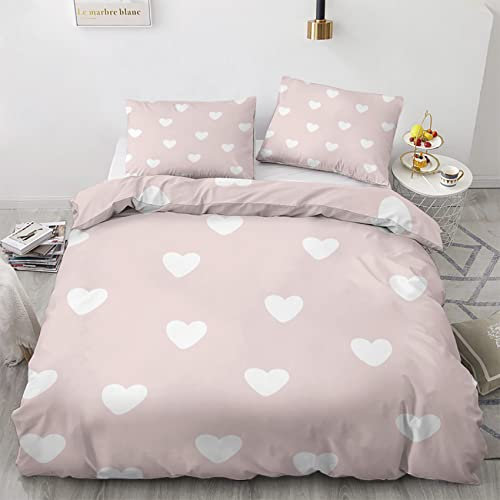 GEDAEUBA Copripiumino Una Piazza e Mezzo Cuore, Copri Piumino 200x200 e Federe 50x80, Set di Biancheria da Letto Ragazza in Microfibra Morbido, con Cerniera