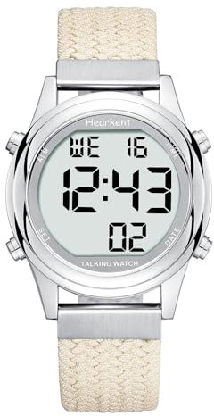 Hearkent Digital Talking Watch for Ladies with American Accent Voice LCD Big Numbers Watch for Visually impaired, Elderly or Blind People, BEIGE, Modern