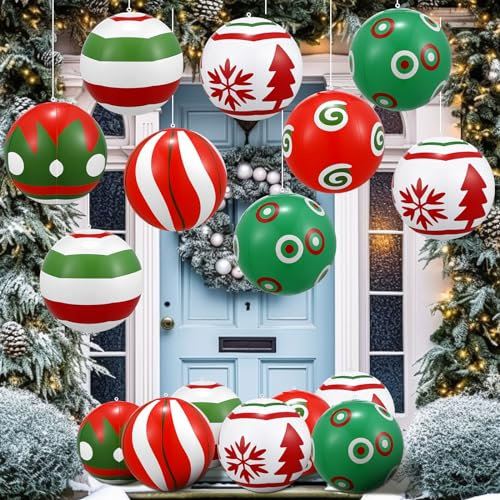 Jetec Aufblasbare Weihnachtskugeln, 22,9 cm, groß, PVC, aufblasbare Ornamente für Haustür, Hof, Baum, Outdoor-Weihnachtsdekoration (klassisch), 24 Stück