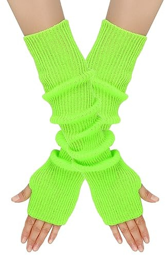 Surakey Winter Gestrickte Handschuhe für Damen, 1 Paar Fingerlose Armstulpen Feinstrick lang Handwärmer Stulpen, Warm Strick Handschuhe Pluswärmer Handstulpen Armwärmer Stulpen für Damen, Grün