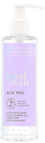 Bielenda Good Skin Acid Peel Korrigierendes und normalisierendes Mikro Peeling Gesichtswaschgel AHA + PHA Säuren, Niacinamid, 195 g