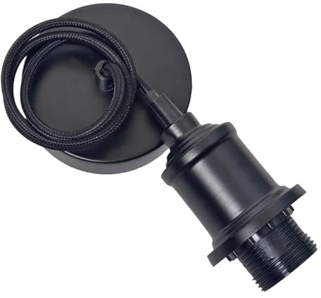 Ceiling Pendant Light Fitting Lamp Holder - 1m Adjustable Braided Cable E27 Bulb Holder Large Screw Socket- Kitchen Living Room Bedroom (Black)