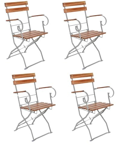Spetebo Biergarten Sessel mit Armlehnen 84 x 53 cm - 4er Set - Bistro Klappstuhl aus Akazien Holz -klappbarer Garten Balkon Terassen Stuhl