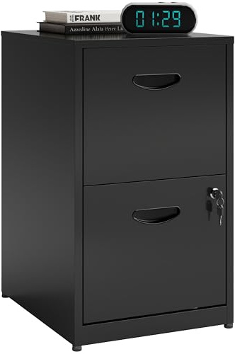Polup 2 Drawer File Cabinet with Lock, Metal File Cabinets for Home Office, Two Drawer Locking Filing Cabinet, Small File Cabinet for Under Desk for Hanging Letter Size, Black, Assembly Required