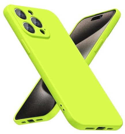LoeoeL for iPhone 15 Pro Max Phone Case Silicone, Fluorescent Neon Lime Green Bright Color Matte TPU, Minimalist Ultra Thin Slim Soft Rubber Gel Girly Cute Case for Women Men, Camera Cover Protection
