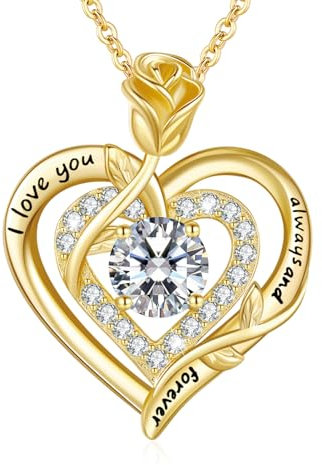 LAVUMO Moissanite Halskette Damen Silber 925,Moissanite Kette Damen Gold/Rosegold/Silber Doppel Herz Rose Anhänger Weihnachten Valentinstag Geburtstag Schmuck Geschenke für Frauen Freundin Mama