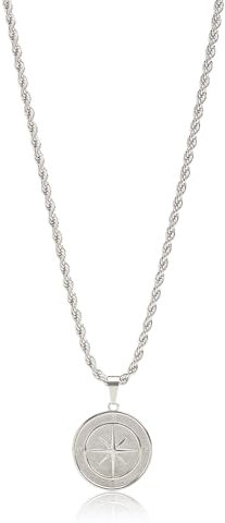 ROSSL Compass Pendant Necklace Stainless Steel Men's Compass Pendant Necklace North Star Pendant with 53cm Rope Chain (Silver)