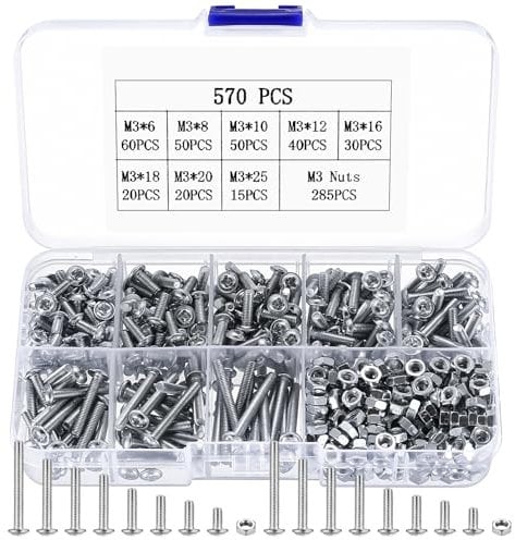 570 Piezas M3 Juego de Tornillos y Tuercas Set, M3 Tornillos de Cabeza Plana en Cruz con Tuercas, Kit de Tornillos de Cabeza con Arandela en Cruz, Pernos de Redonda para Fijación