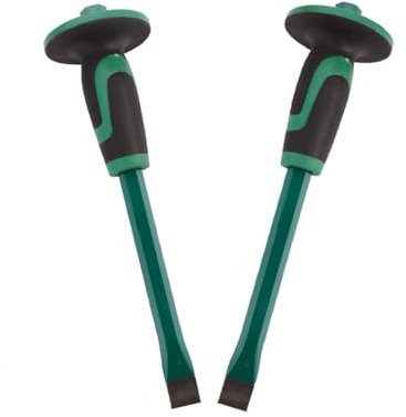 UNGFEI Lot de 2 burins plats à froid de 300 x 22 mm avec protection des mains, ciseaux à froid robustes en métal pour démolir le béton de maçonnerie, poignée antidérapante