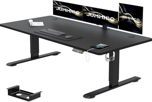 JUMMICO Höhenverstellbarer Schreibtisch 140 x 80 cm mit Kabelwanne, Höhenverstellbar Elektrisch Stehpult mit USB-Buchse, Computertisch, Ergonomischer Steh-Sitz Tisch, Bürotisch, Schwarz