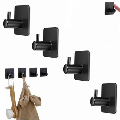 Dulce Moments Ganchos Adhesivos para Pared, 4 Piezas, Ganchos para Colgar, Colgadores Adhesivos Resistentes Acero Inoxidable,Impermeables, Colgador Toalla Baño, Cocina, Adhesivo 3M.