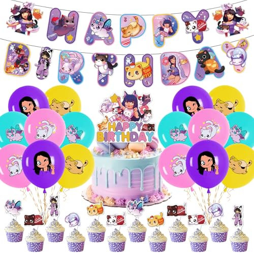 30PCS Cat Birthday Party Decorations, Party Supplies Include Birthday Banner Cupcake Toppers Latex Balloons Cake Topper Kids Boys Girls