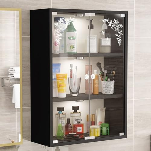 Armario ba'o colgar estrecho Con puerta de cristal,mueble baño colgar con luz,armario de almacenamiento sobre el inodoro con impresión en vidrio,aparador cocina pequeño per ufficio, sala da pranzo(Bla