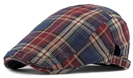HIQIU Karierte Schiebermütze Herren Flatcap Vintage Karomuster Muster Barett Cap Schirmmütze Damen Einstellbar Newsboy Cap Efeu Hut für Frühling Sommer (DE/NL/SE/PL, Alphanumerisch, M, L, 01- Rot)
