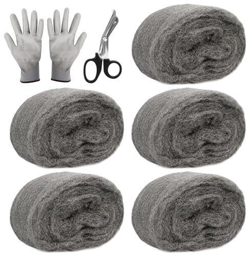 5 Stück Stahlwolle gegen Mäuse, 5m gegen Nagetiere feine Stahlwolle mit Schere, einfach zu Schneiden Steel Wool Nagerstop Mäuseabwehr für Löcher, Wand, Garten