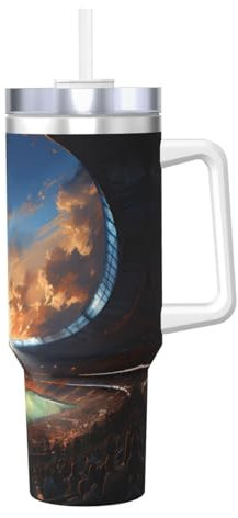 Wunderbarer Thermobecher mit Fußballspiel, vollbedruckt, für heiße und kalte Getränke, tragbar für Zuhause und Outdoor-Aktivitäten