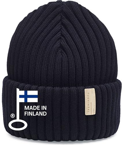 Merino Beanie Damen - 100% Extra feine Merinowolle, mulesingfrei - Made in Finnland - Dunkelblau, One Size - Perfekt für kalte Tage, Wintermütze weich & atmungsaktiv - Strickmütze Damen blau