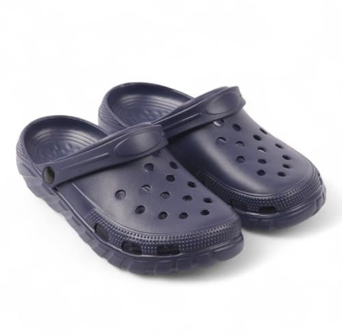 CHILLIFE Zuecos Sanitarios Hombre, Zapatos de Trabajo, Hospital, Jardín, Cocina, Playa, Ligeros, Eva, Fabricado en Portugal (Azul Oscuro, Sistema Tallas Calzado EU, Adulto, Números, Mediano, 46)