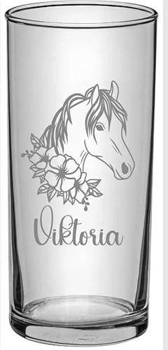 Pferde Kinder Trinkglas mit Gravur, personalisiert mit Namen, Wunschtext, Wasserglas, graviert, Geschenk