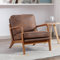 LIFEISLE Ohrensessel mit Armlehne, Gepolsterter Loungesessel mit Hholzrahmen, Modern Accent Chair Mid-Century für Wohnzimmer Schlafzimmer, PU-Leder Braun