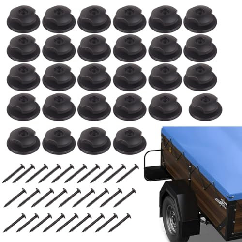 SIRLOMU Lot de 28 crochets et boutons de bâche ronds, robustes en plastique dur, pour crochet bache, fixation bache, attache bache remorque, accessoire remorque, filet, véhicules, coffre et bâche