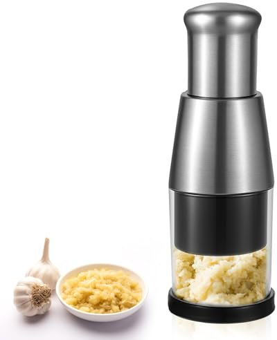 Manual Pressed Garlic Chopper, Stainless Steel Garlic Press Crusher, Compact Mini Dicer Food Chopper, Fast, Convenient, Durable Handheld Garlics Peppers Crusher for Food Enthusiasts and Cooking Staff