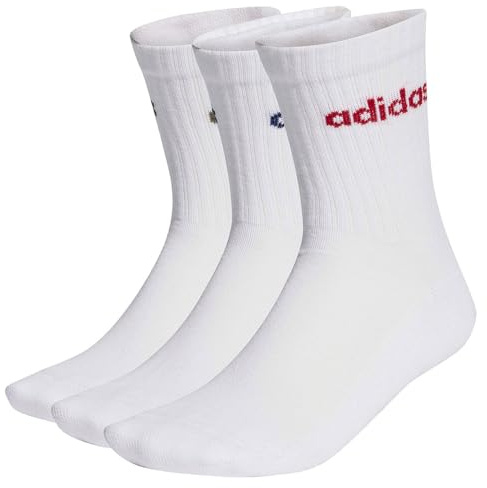 adidas Unisex Linear Crew Cushioned Socks 3 Pairs, white/dark blue/active maroon/olive strata, 37-40
