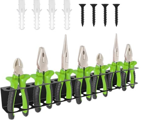 Qivine Wall Mount Tool Storage Rack, Metal Screwdriver Spanner Organiser, Heavy Duty Wall Mount Tool Rack, Socket Organiser Spanner Holder Hand Tool Holder for Garage Storage Pliers (14 Holes)