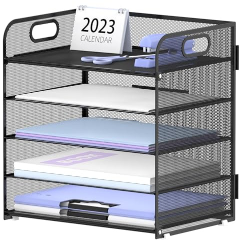 SUPEASY 5 Trays Paper Organizer Letter Tray with Handle-Mesh Desk File Organizer, Paper Sorter Desk Organizer for Office, Home or School, Black