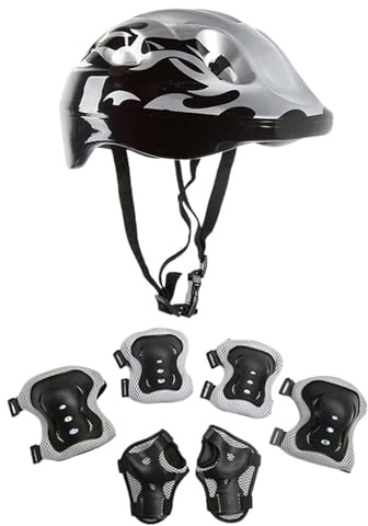 Set de rodilleras con casco para niños de 3 a 10 años – Juego de protecciones para patines, bicicleta y patines en línea con rodilleras para patines en línea y patinetas – ligero y transpirable