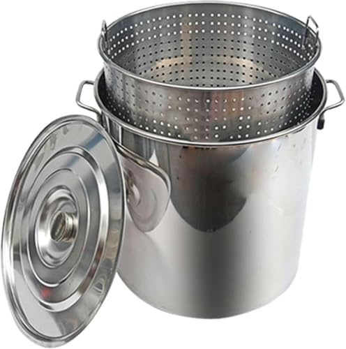 Heavy Duty Stainless Steel Stock Pot 27QT/63QT - Commercial Turkey Deep Fryer & Crawfish Seafood Boil Pot with Strainer for Home & Outdoor Cooking - Silver