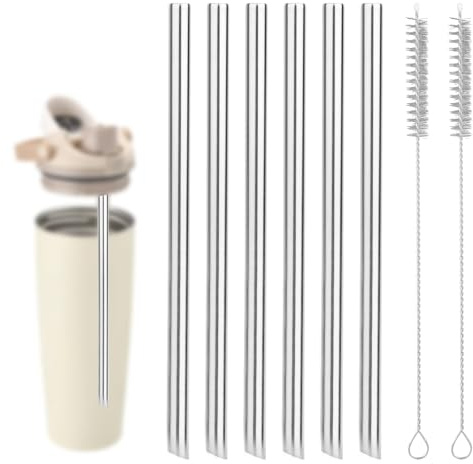 6pcs Metal Straw Replacement Compatible with Owala FreeSip Sway 30oz Water Bottle, Reusable Stainless Steel Straws BPA Free with 2 Cleaning Brush