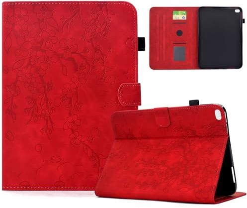 Coque pour iPad 6ème Génération 2018 / iPad 5ème Génération 2017 9.7 Pouces, Fleurs de Cerisier Rétro Case Étui Housse de Protection avec Support, Anti-Chocs, Fin - Rouge