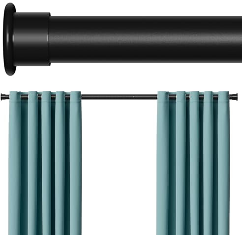 FVONZN Tension Curtain Rod 43-65 Inches Extra Long Black Heavy Duty Tension Rods Adjustable Curtain Rod No Drilling Spring Loaded Tension Rod for Windows Patio Hold Up Blackout Curtains and Non Slip