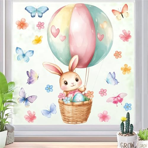 Ostern Fensterbilder Doppelseitig Fensterdeko Wiederverwendbar Hasen Ostereier Fenstersticker Selbstklebend Fenster Aufkleber Frühling Deko für Kinderzimmer Fensterfolie (G)