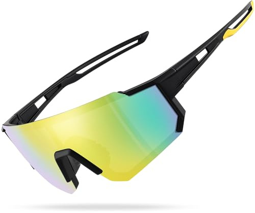 suoso Sportbrille-Sonnenbrille Herren-Damen-Fahrradbrille-Sunglasses men-Polarisiert-UV400-Ski-Schnelle Brille Rave-Radfahren-Fahrrad-Angeln-Rennrad brille 6-Schwarzes Gold