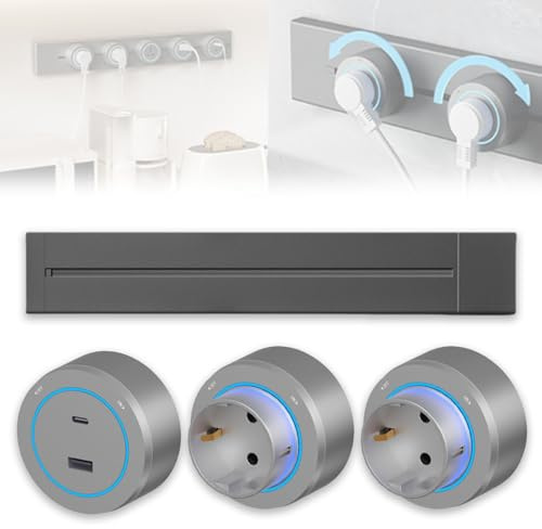 Toma De Corriente De 8000 W, Riel Deslizante De Pared De 40-100 Cm con Interruptores, Enchufe Extraíble con Puertos USB Y Tipo C(Gray,40cm)