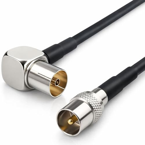 AmiCera 3m TV Antennenkabel, SAT Kabel Koaxialkabel Satellitenkabel doppelt geschirmt, IEC Stecker auf 90 Grad IEC Buchse Fernsehkabel, RG174 Koax-Kabel für TV Receiver HDTV Radio DVB-S DVB-S2